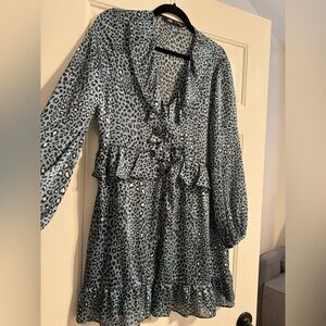 ZARA blue leopard print ruffle mini dress